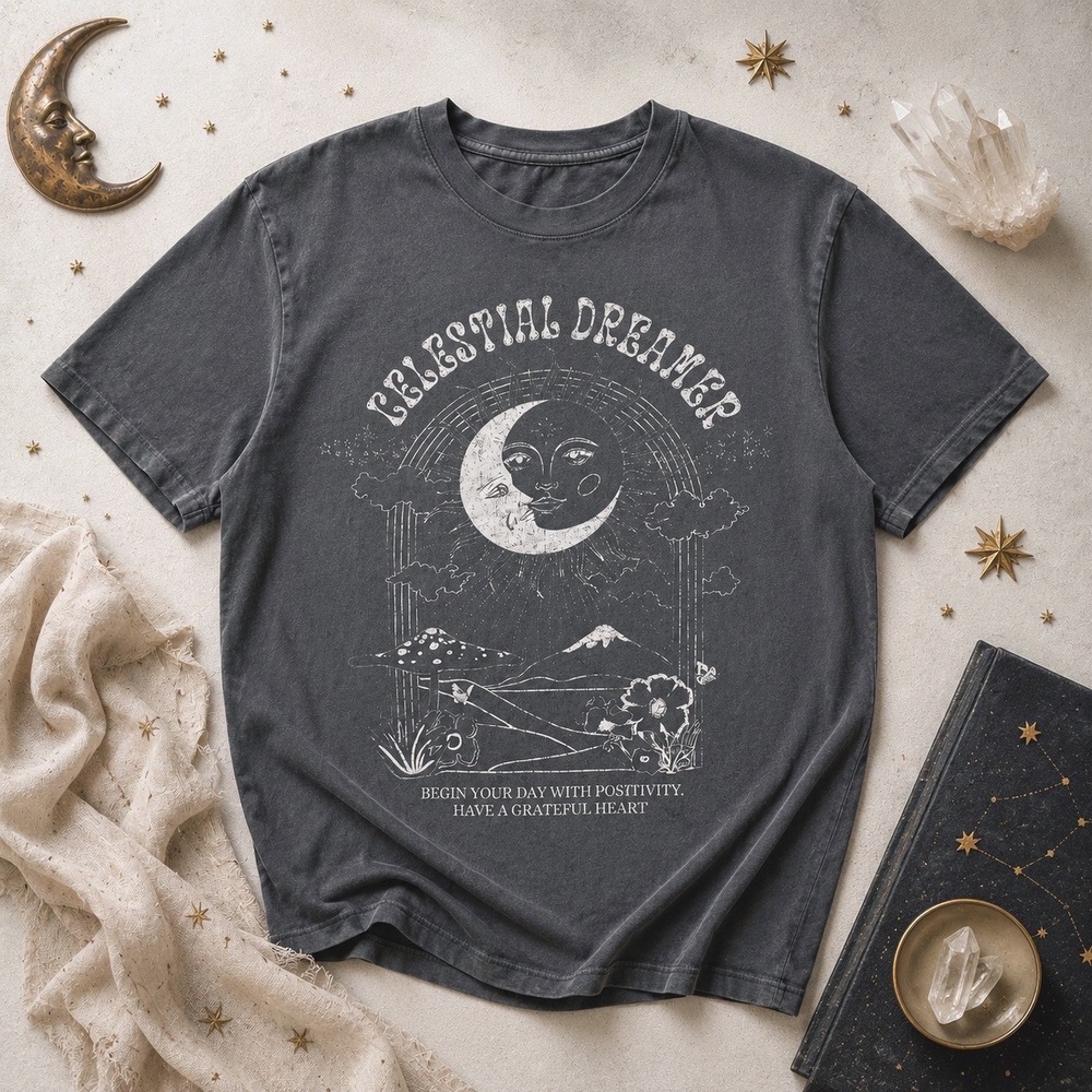 Cotton On Graphic Tee Womens Celestial Dreamer Witchy Boho Faded Gray Small